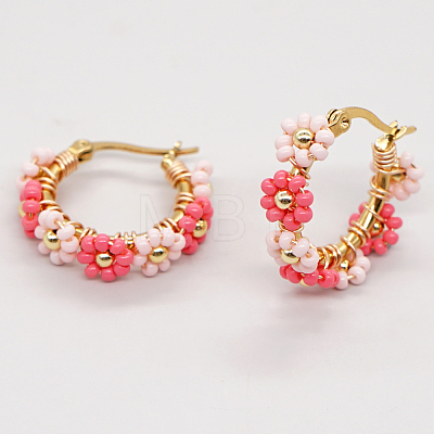 Bohemian Glass Braided Seed Beads Flower Hoop Earrings for Women CY3369-5-1