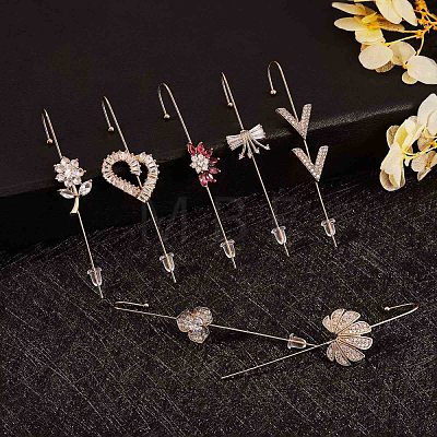 9Pcs 9 Style Flower & Tree & Leaf & Initial Letter V & Bowknot Cubic Zirconia Stud Earrings JX189A-1