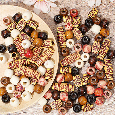 110Pcs 7 Styles Plastic and Wood Beads KY-PA0001-18-1