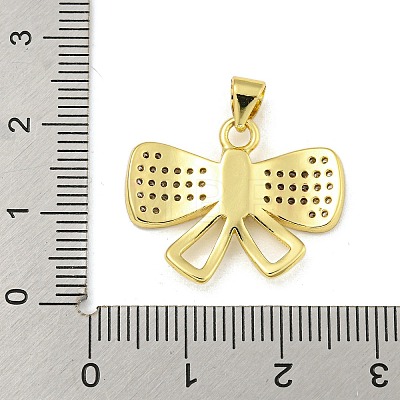 Bowknot Rack Plating Brass Clear Cubic Zirconia Pendants KK-Z053-14G-02-1