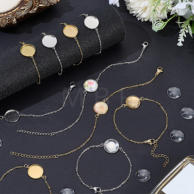 10Pcs 2 Colors 304 Stainless Steel Round Cabochon Setting Bracelets BJEW-SP0001-30-1