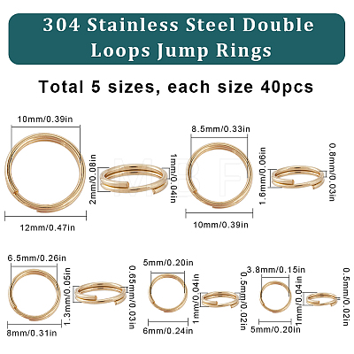 SUNNYCLUE 200pcs 5 Styles 304 Stainless Steel Split Rings STAS-SC0005-97-1