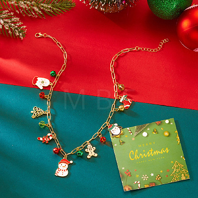 Christmas Theme Alloy Rhinestone and Enamel Pendant Bib Necklaces FS-WGE4CD5-01-1