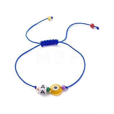 26Pcs 26 Style Initial Letter A~Z Acrylic & Evil Eye Lampwork Braided Bead Bracelets Set BJEW-JB08659-1