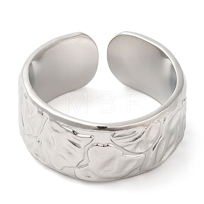 304 Stainless Steel Textured Open Cuff Ring for Women RJEW-I098-26P-1
