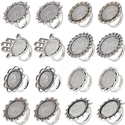 SUNNYCLUE 16Pcs 8 Style Adjustable Alloy Finger Rings Components FIND-SC0008-64-1