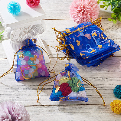 50Pcs Heart Printed Organza Bags OP-TADJ0001-01J-1