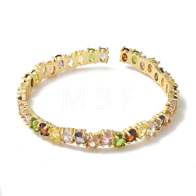 Brass Pave Glass Open Cuff Bangles for Women BJEW-B091-02G-1