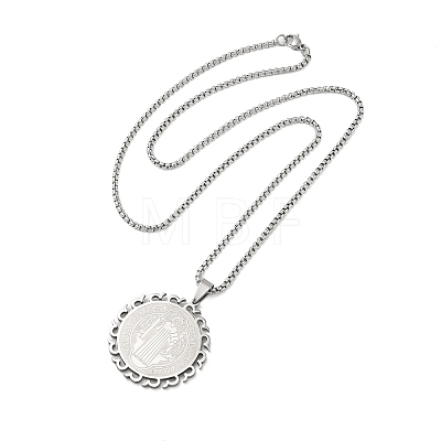 304 Stainless Steel Box Chain Saint Benedict Medal Pendant Necklaces for Women NJEW-M008-01P-1