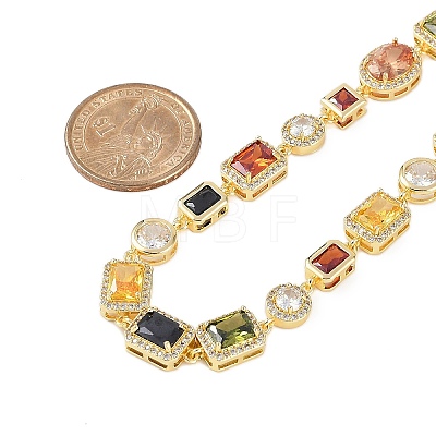 Brass Colorful Cubic Zirconia Cup Chain Oval & Rectangle Necklaces for Women NJEW-M079-05G-1