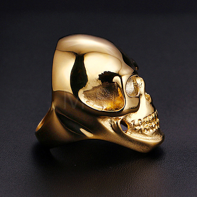 Titanium Steel Skull Finger Ring SKUL-PW0002-036C-G-1