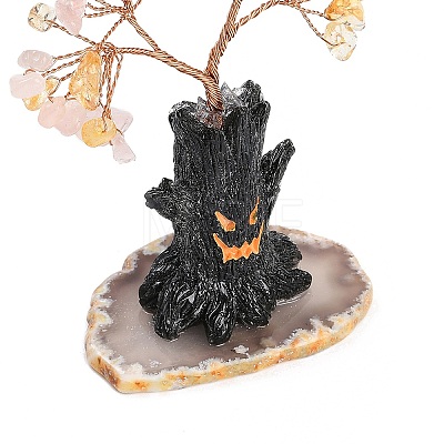 Halloween Theme Natural Rose Quartz and Yellow Quartz Chips Tree of Life Decorations DJEW-B013-02B-1