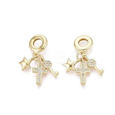 Brass Micro Pave Clear Cubic Zirconia European Dangle Charms KK-N287-33E-G-1
