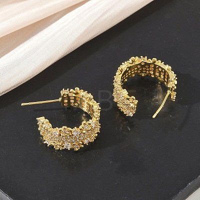C-Shaped Brass & Clear Cubic Zirconia Stud Earrings KK-CBA36A2-02G-1