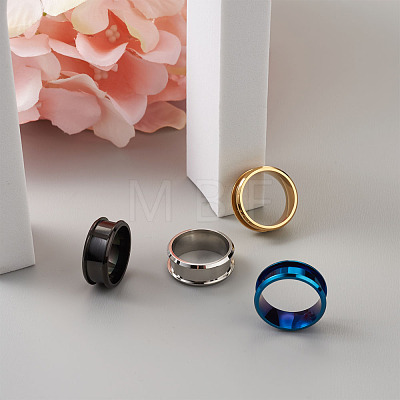 4 Colors Stainless Steel Grooved Finger Ring Settings STAS-TA0001-26A-1