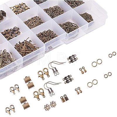 Jewelry Findings Box kit with Iron Earring Hooks Head Pins Open Eye Pins End Piece Chain Extensions FIND-PH0004-01AB-1