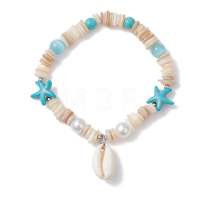 Natural Shell & Synthetic Turquoise Beads Charm Bracelets BJEW-TA00699-1
