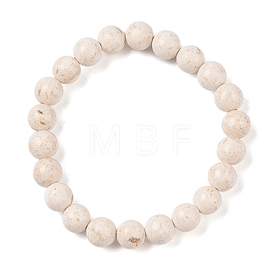 Natural Fossil Round Beaded Stretch Bracelets G-U005-01B-01-1