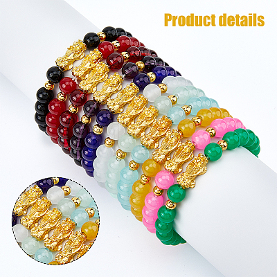 11Pcs 11 Colors Glass Round & Alloy Pixiu Beaded Stretch Bracelets Set for Women BJEW-FI0001-14-1