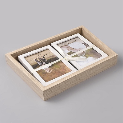 Wood with Glass Double Rotatable Photo Frame Stand AJEW-WH0481-645B-01-1