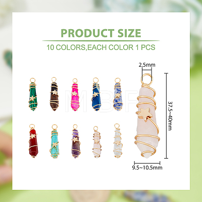 10Pcs 10 Styles Gemstone & Glass Pointed Copper Wire Wrapped Pendants FIND-FH0006-76-1