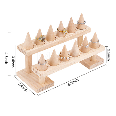 2-Tier 12-Slot Wood Finger Ring Display Risers RDIS-WH0011-19-1