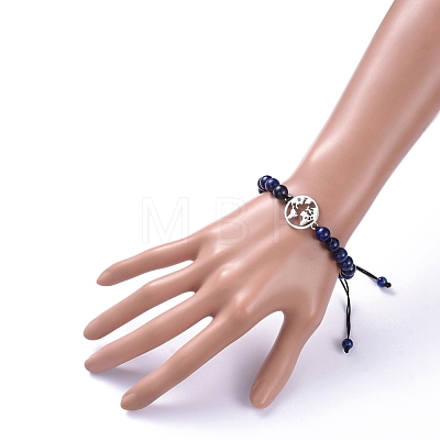 Unisex Adjustable Natural Lapis Lazuli Braided Bead Bracelets BJEW-JB05138-04-1