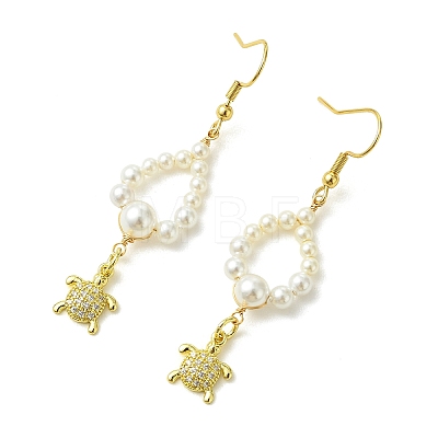 Shell Pearl and Brass Micro Pave Cubic Zirconia Charms Dangle Earring EJEW-JE07431-01-1