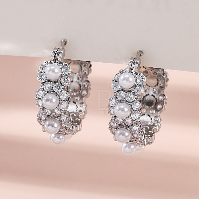 Flower Brass ABS Imitation Pearl Hoop Earrings EJEW-R016-22P-1