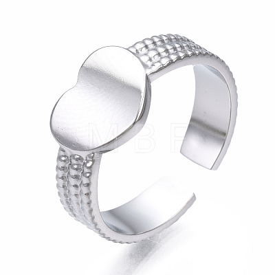 304 Stainless Steel Heart Cuff Ring RJEW-T023-61P-1