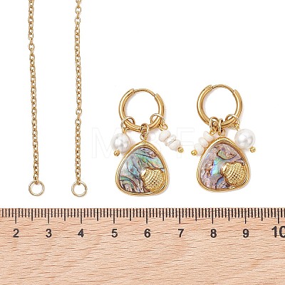 Abalone Shell Pendant Necklace & Hoop Earrings with Shell Pearl & Natural Freshwater Pearls SJEW-JS01379-01-1