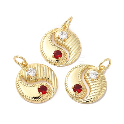 Brass Micro Pave Clear & Red Cubic Zirconia Pendants KK-E068-VF414-2-1