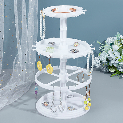 3-Tier Rotatable Round Acrylic Jewelry Display Tower with Tray EDIS-WH0015-13B-1