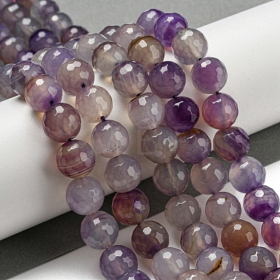 Faceted Natural Agate Beads Strands G-F447-12mm-K01-1