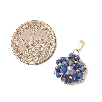 Natural Lapis Lazuli Faceted Round Cluster Flower Pendants PALLOY-MZ01197-06-1