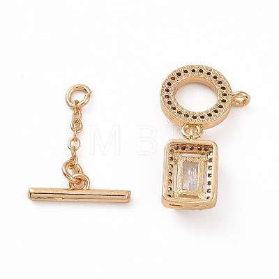 Brass Pave Clear Cubic Zirconia Toggle Clasps KK-E068-VC183-1