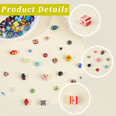 150Pcs 10 Styles Handmade Millefiori Lampwork Beads LAMP-PA0001-81-1
