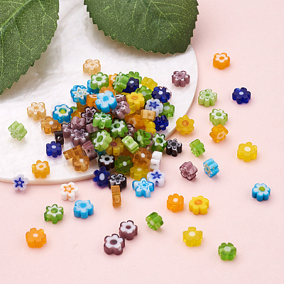 300Pcs 10 colors Handmade Millefiori Glass Beads LAMP-TA0002-05-1