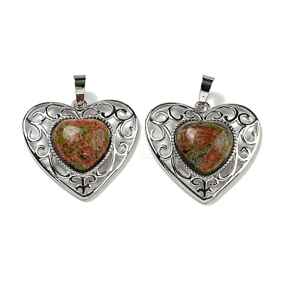 Natural Unakite Peach Love Heart Pendants G-G158-01H-1