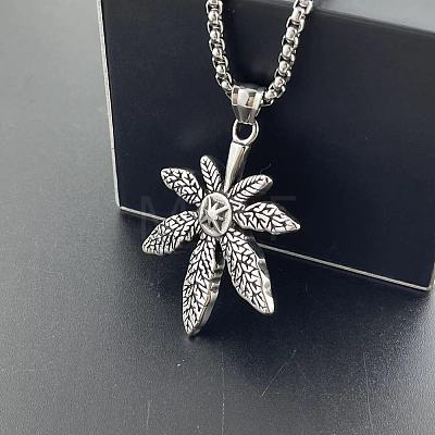 Retro Rock Punk Men's Maple Leaf 304 Stainless Steel Pendant Necklaces DF8186-1