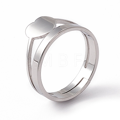 201 Stainless Steel Heart Adjustable Ring for Women RJEW-K238-04P-1