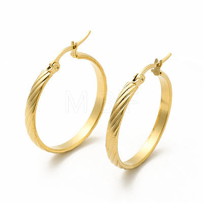 201 Stainless Steel Grooved Hoop Earrings with 304 Stainless Steel Pins for Women EJEW-M214-07B-G-1