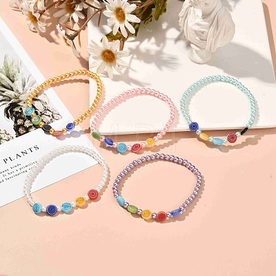 Round Glass Pearl Beads Stretch Bracelet BJEW-JB07073-1