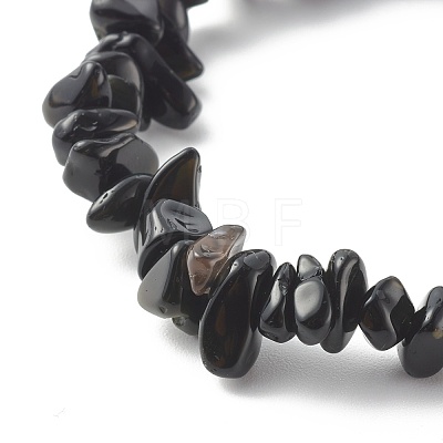 Chip Natural Obsidian Stretch Beaded Bracelets for Kids BJEW-JB06305-07-1