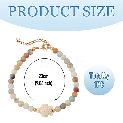 Ocean Dyed Synthetic Turquoise Turtle & Natural Flower Amazonite Round Beaded Anklets AJEW-TA00063-1