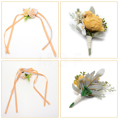 CRASPIRE 2Pcs 2 Style Rose Flower Silk Wrist and Flower Silk Brooch Sets AJEW-CP0004-59-1