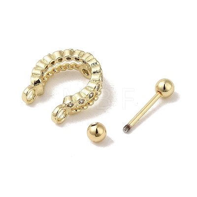 Rack Plating Brass Pave Clear Cubic Zirconia Nose Studs for Women Men EJEW-C097-23C-G-1