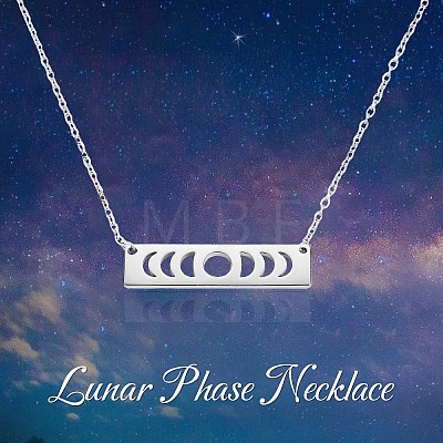 Brass Rectangle with Moon Phase Pendant Necklace with Cable Chains for Women JN1026A-1