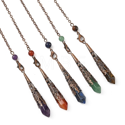 Natural Carnelian & Quartz Crystal & Amethyst & Tiger Eye & Lapis Lazuli Cone Point Dowsing Pendulums HJEW-JM04998-1