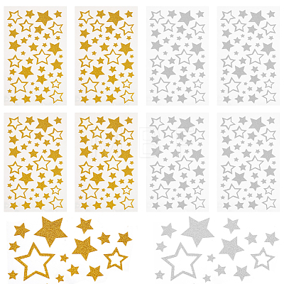 FINGERINSPIRE 12 Sheets 2 Colors PVC Waterproof Self Adhesive Glitter Star Decorative Stickers DIY-FG0005-22-1